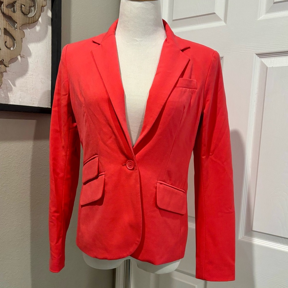 New York & Company Coral Orange Blazer Jacket Size 6 one Button Office